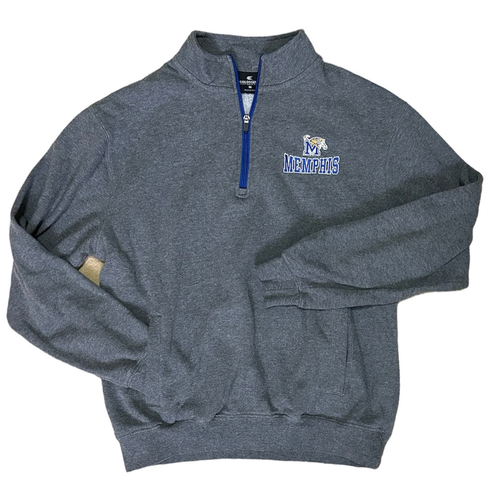 Memphis Tigers Men’s Basketball Merch Grey Quarter Zip Sweater